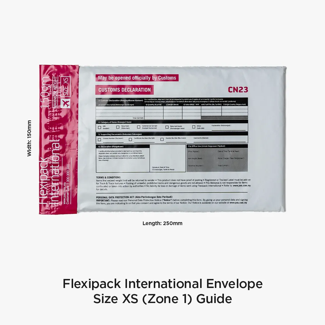 Flexipack international envelop size XS (Zone 1) back guide